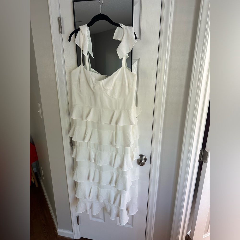 Eloquii Bridal Ruffle Midi Dress